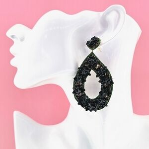 Deepa Gurnani Earrings Green Beaded Flower Statement Earrings Handmade Bohemian